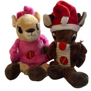 Rudolph the red‎ Nosed Reindeer Squeaky Plush Pet Dog Toy DAN DEE Lot of 2